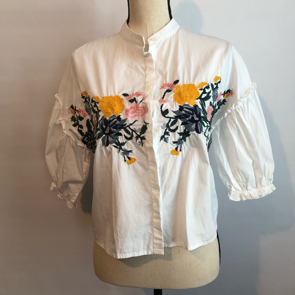 Zara Basic Collection embroidered crop top | S